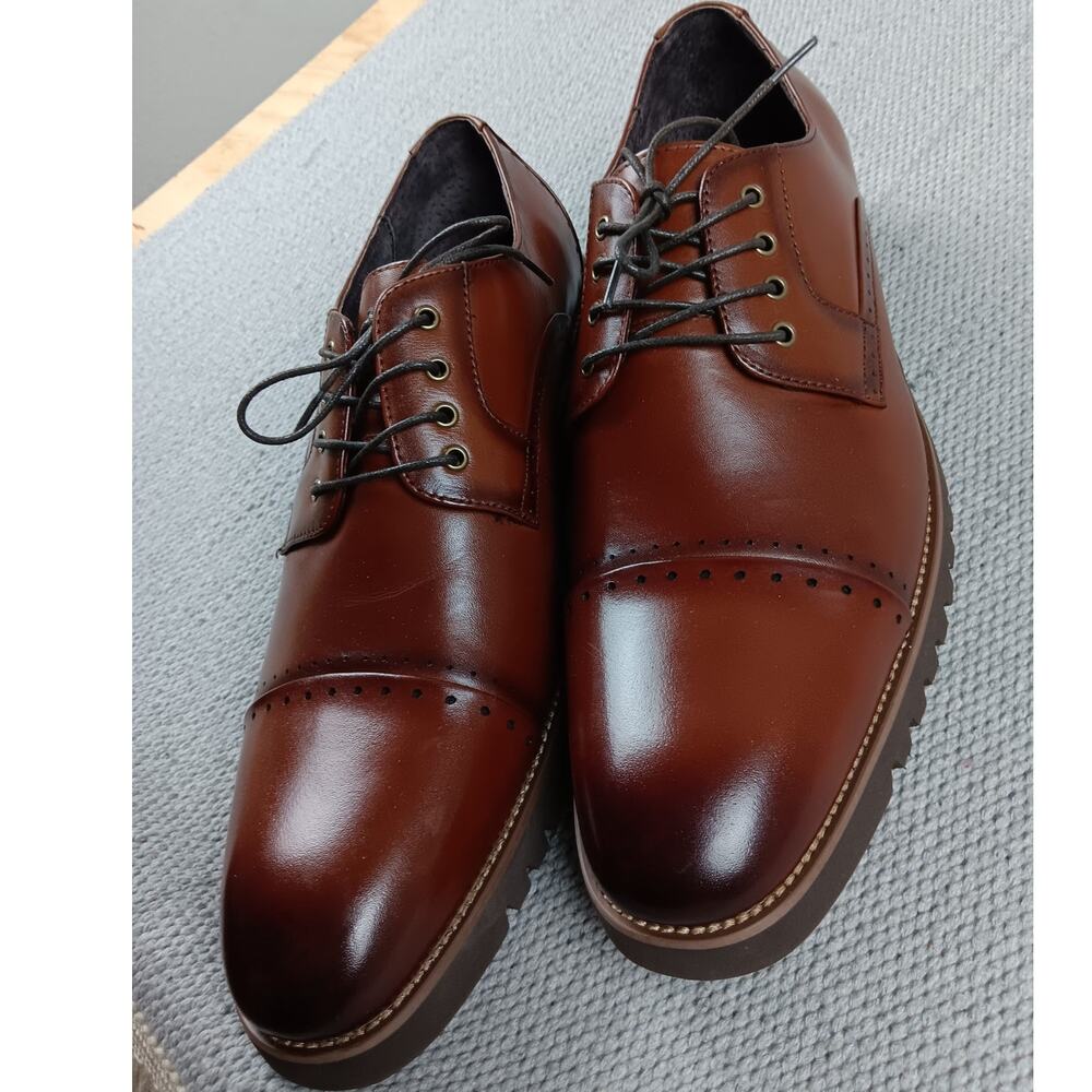 Stacy Adams Barcliff Dress Shoes Men's 12W Cherry Cognac Leather Oxford Cap Toe - Picture 3 of 10